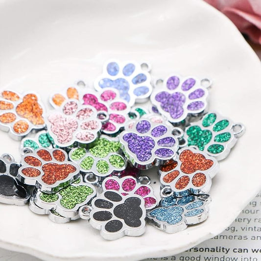 HAN SHENG 40 Pcs Dog Cat Paw Shape Charms Pendants, Crystal Beads for DIY Jewelry Making, Animal Theme Jewelry Findings (Multicolor)