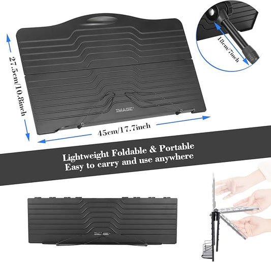 Book Stand, IMAGE Book Holder with a Retaining Clip, Adjustable, Collapsible and Portable, Great for Desktops, Laptops, iPads, Cookbooks, Music Scores and Documents