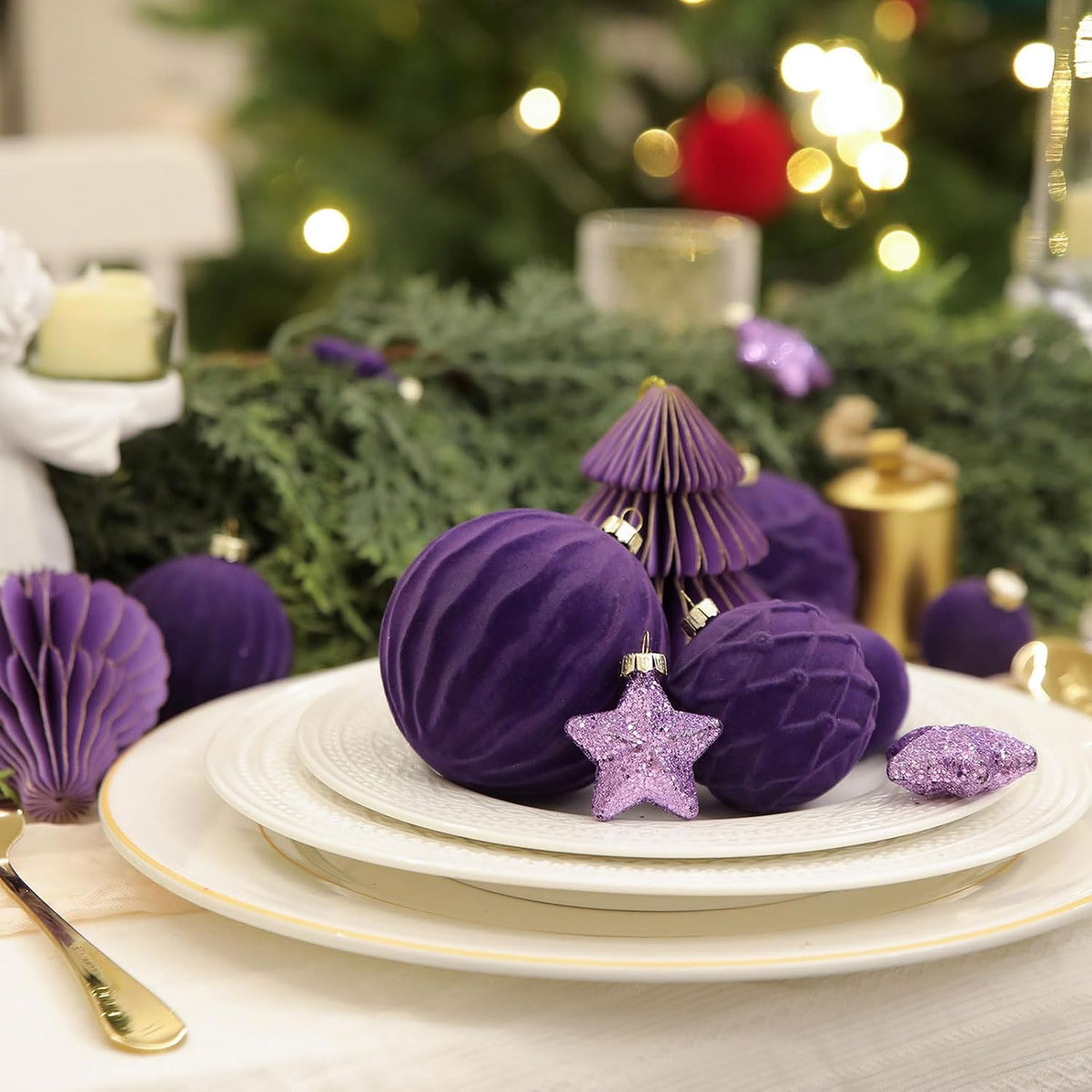 38 Pcs Navy Blue Velvet Christmas Ball Ornaments, Christmas Tree Decorations with Paper Ornaments, Shatterproof Hanging Xmas Décor Set for Office Home Holiday in 3 Sizes(Small Medium Large) (Product Color Is Different Than Pictures)
