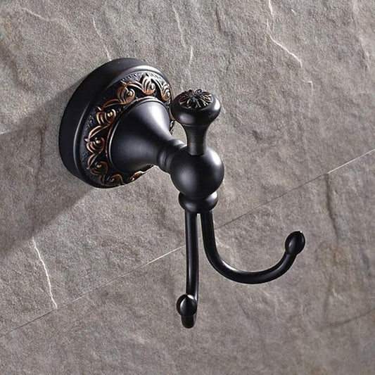 Leyden Oil Rubbed Bronze Towel Hooks, Antique Robe Hooks Brass Coat Double Clothes Hanger for Bathroom