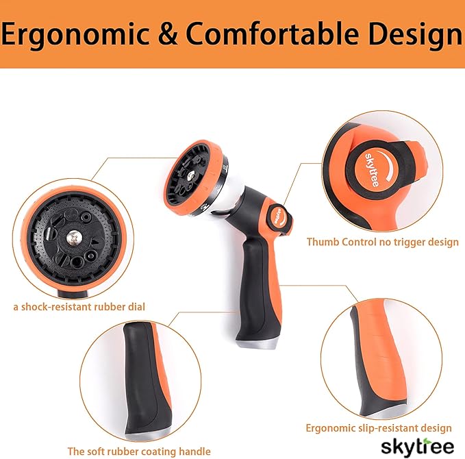 Hose Nozzle, Metal Garden Spray Hose Nozzle, 10 Patterns Thumb Control Hose Sprayer Nozzle in Lawn and Garden