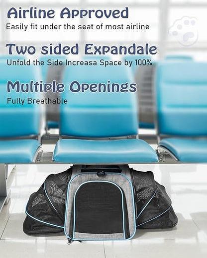 Siivton Cat Carrier,2 Sided Expandable Pet Carrier for Travel,Collapsible Soft-Sided Carriers with Removable Fleece Pad and Shoulder Straps,Airline Approved(17.5"x 11"x 11")