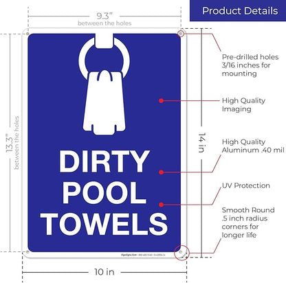 Dirty Pool Towels Pool Sign, 10x14 Inches, Rust Free .040 Aluminum, Fade Resistant, Made in USA