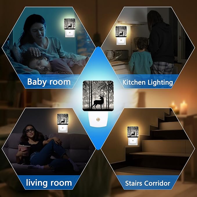 Forest Deer Night Light, Birch Tree Nightlight Plug into Wall,LED LampSuitable for Bedrooms,Kitchens,Toilets,Etc.Auto Sensor Dusk to Dawn,Energy-Saving