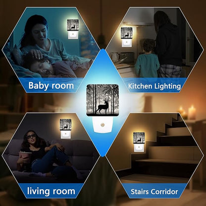 Forest Deer Night Light, Birch Tree Nightlight Plug into Wall,LED LampSuitable for Bedrooms,Kitchens,Toilets,Etc.Auto Sensor Dusk to Dawn,Energy-Saving