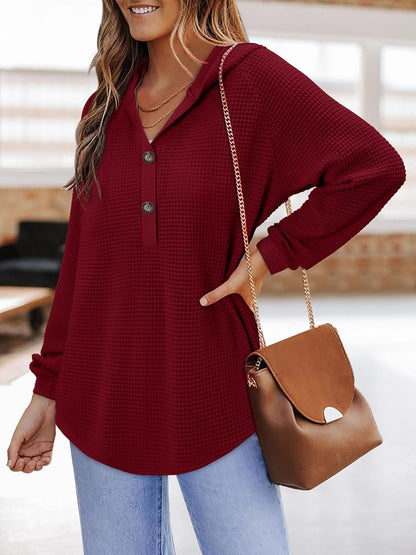 BETTE BOUTIK Womens Long Sleeve Waffle Knit Tops Fall Winter V Neck Casual Fashion Shirts