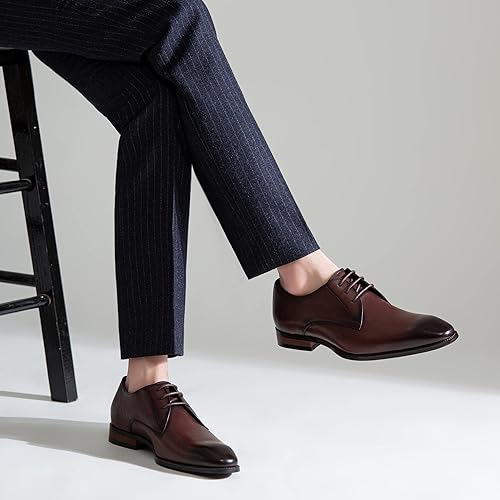 Jousen Men's Dress Shoes Leather Formal Business Oxford Derby Shoes Brogue Wingtip Retro Dress Shoes for Men