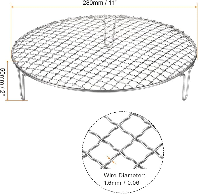 HARFINGTON Round Cooking Rack 11-inch Stainless Steel Cross Wire Barbecue Grill Net with 50mm Legs for Cooking Baking Steaming BBQ