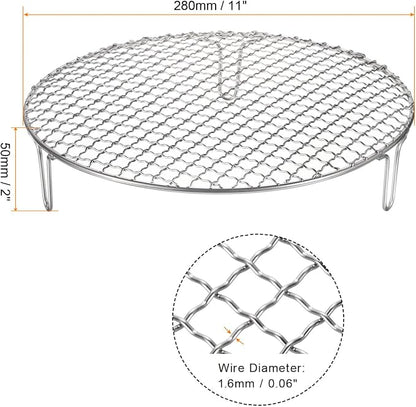 HARFINGTON Round Cooking Rack 11-inch Stainless Steel Cross Wire Barbecue Grill Net with 50mm Legs for Cooking Baking Steaming BBQ