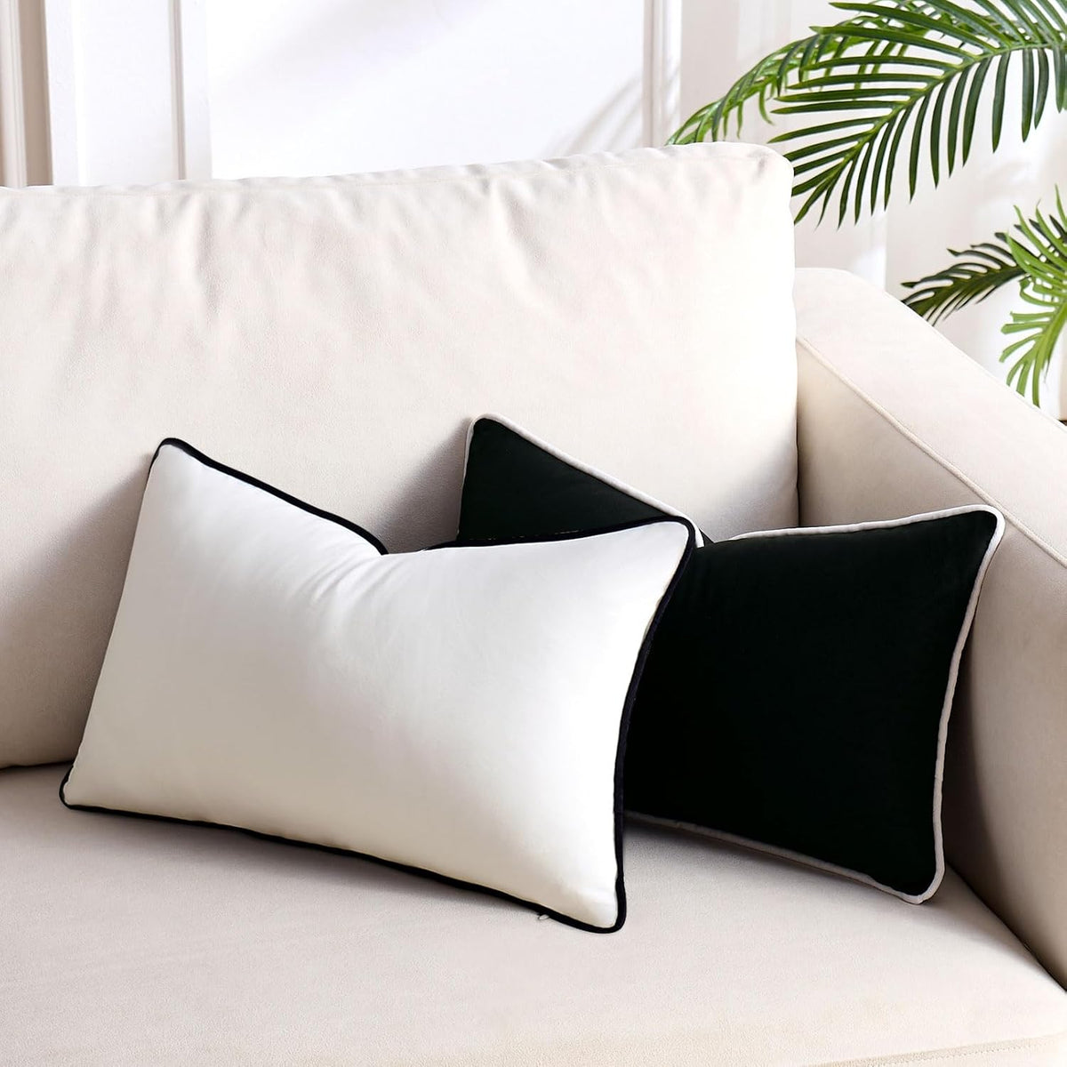 Black and White Pillow Cover Velvet Pillow Covers Set of 2 Modern Pillowcases Comfortable Soft Lumbar Pillow Cover with Elegant Design Fall Pillow Covers Cushion Case for Couch Bedroom Living Room