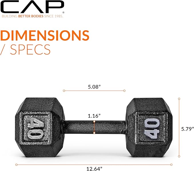CAP Barbell Black Cast Iron Hex Dumbbell | 40LBS | Single or Pair
