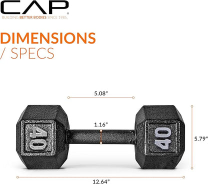 CAP Barbell Black Cast Iron Hex Dumbbell | 40LBS | Single or Pair