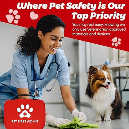 Dog First Aid Kit, Pet First Aid Kit for Dogs and Cats, Home Office Travel Car First Aid Kit Emergency Kit Dog Travel Kit for Hiking, Dog Medical kit Emergency Survival Kit, Red