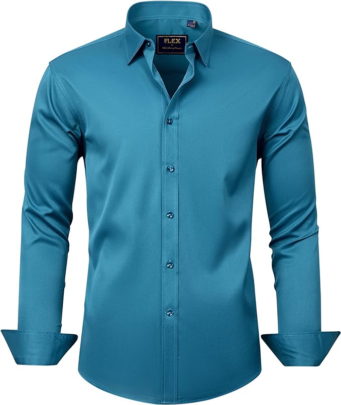 J.VER Men's Dress Shirts Solid Long Sleeve Stretch Wrinkle-Free Formal Shirt Business Casual Button Down Shirts
