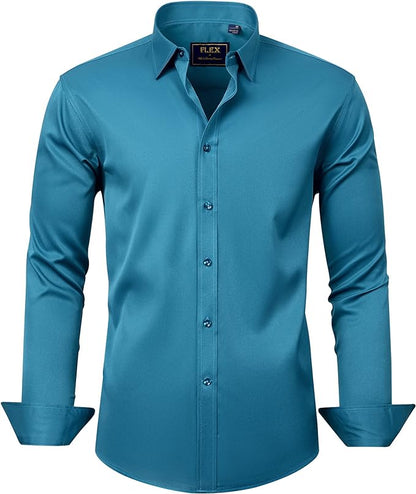 J.VER Men's Dress Shirts Solid Long Sleeve Stretch Wrinkle-Free Formal Shirt Business Casual Button Down Shirts
