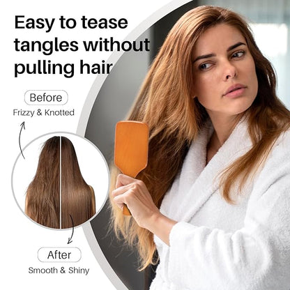 RHOS Wooden Paddle Brush With Nylon Bristles - Cushion Square Design for Detangling and Massaging All Hair Types (Men & Women)