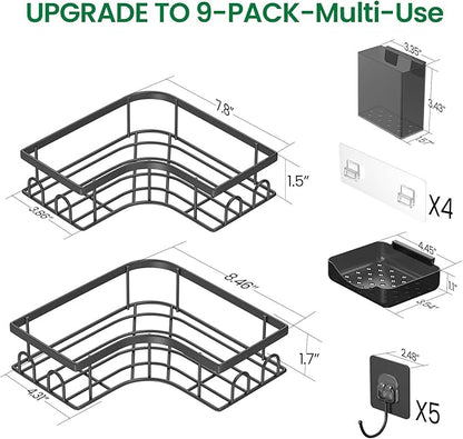 Adhesive Shower Caddy, 2 Pack Corner Bath Organizer, Rustproof Stainless Steel Shower Shelves with Large Capacity, No Drilling Shelves for Bathroom Storage, Home, Kitchen Decor