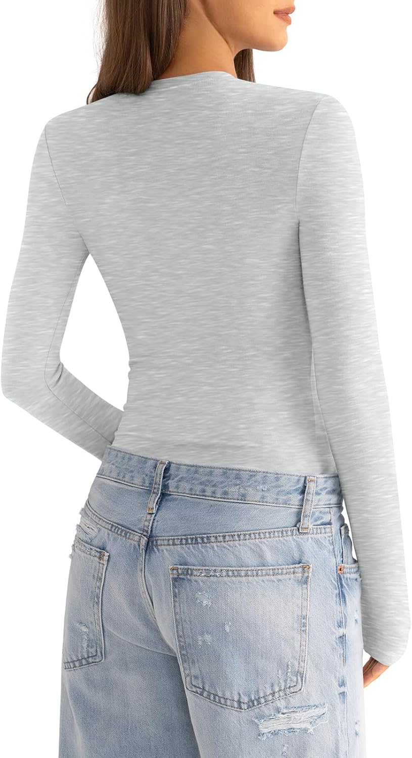 EasyGala Women's Cotton Long Sleeve Crew Neck Fitted Shirt