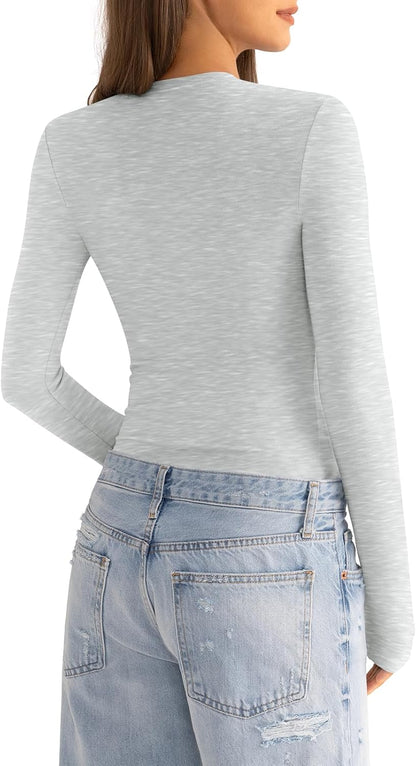 EasyGala Women's Cotton Long Sleeve Crew Neck Fitted Shirt