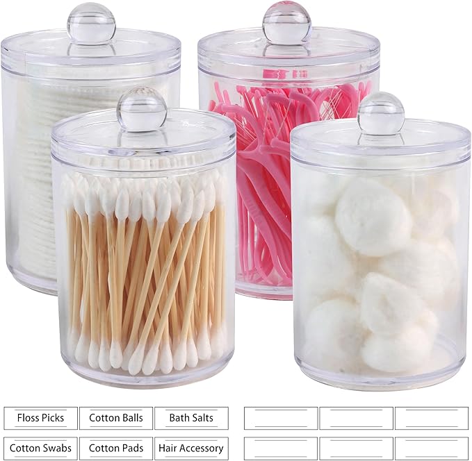 1 Pack Acrylic Qtip Holder Dispenser,Bathroom Canisters Apothecary Jar Set, Vanity Makeup Storage Organizer Set, 12 oz