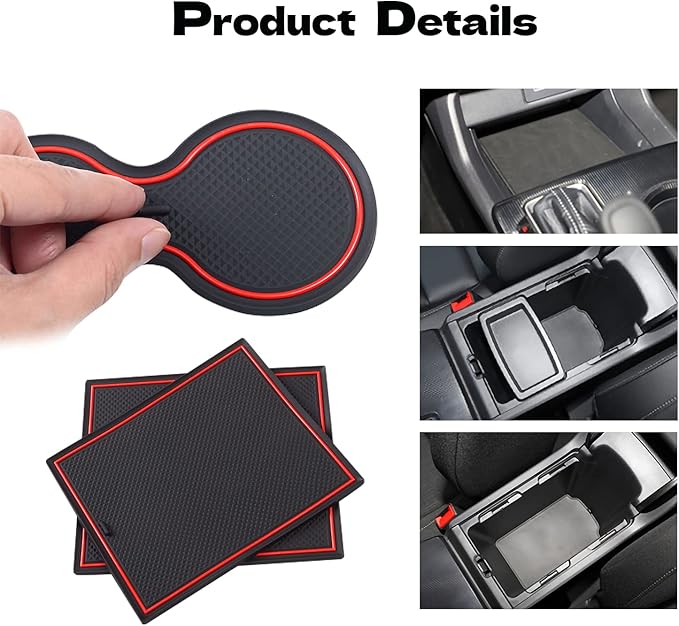 Car Door Pocket Liners for Honda Civic Accessories 2022, Premium Groove Mats Liners, Custom Fit Cup Holder, Center Console, and Door Pockets Inserts Kit - 15 PCS Set, Red Trim