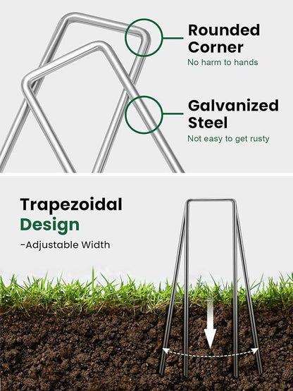 GROWNEER Landscape Staples 100 Packs 6 Inches Heavy Duty 11 Gauge Galvanized Steel Garden Stakes, Garden Staples Securing Pegs for Securing Weed Fabric Landscape Fabric Netting Ground Sheets  Fences