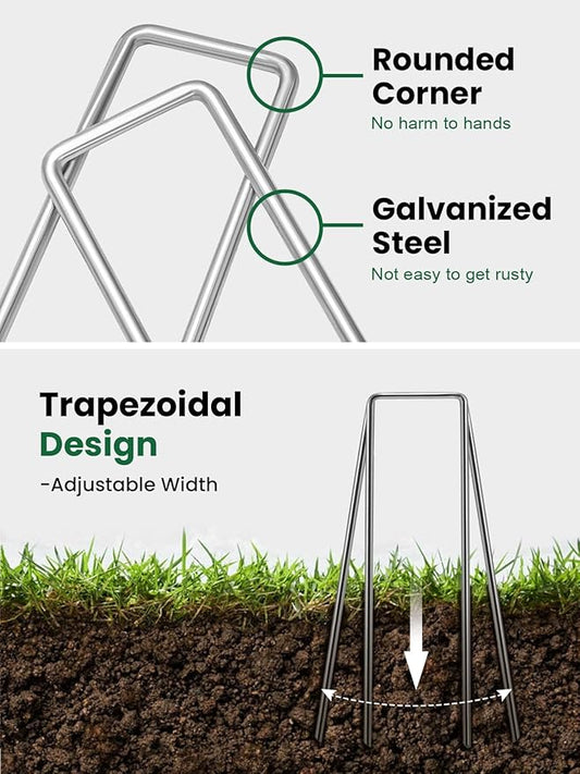 GROWNEER Landscape Staples 100 Packs 6 Inches Heavy Duty 11 Gauge Galvanized Steel Garden Stakes, Garden Staples Securing Pegs for Securing Weed Fabric Landscape Fabric Netting Ground Sheets  Fences