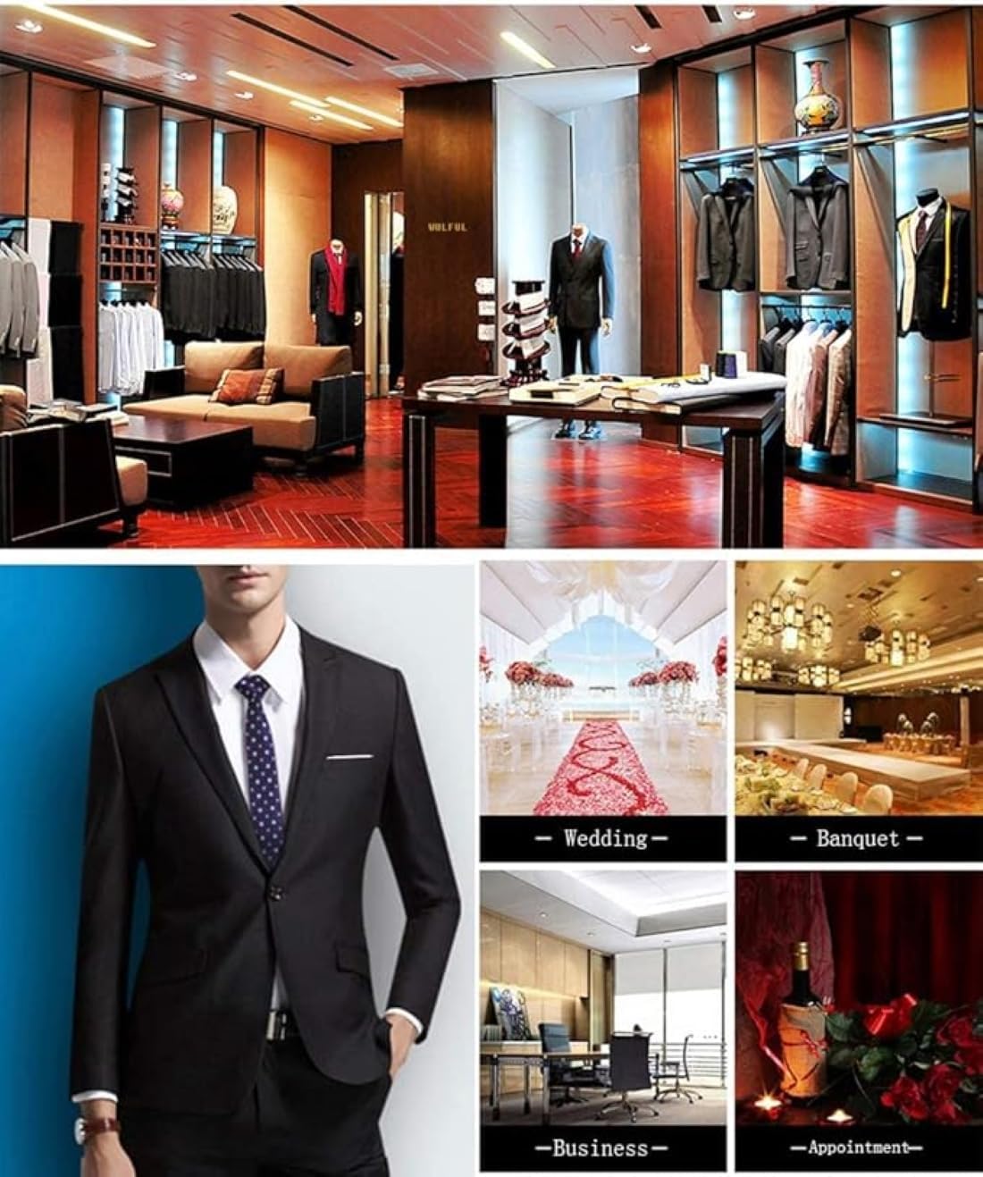 Men's 3 Pieces Suit Business Formal Suit Groomsmen Tuxedos Fit Jacket Waistcoat