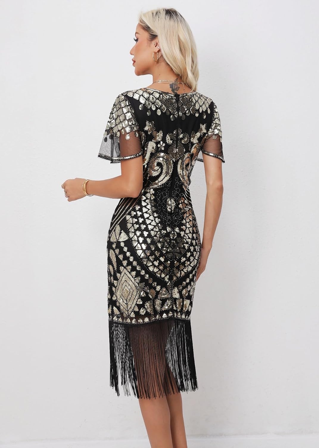 1920s Gatsby Flapper Dress Sequin Beaded Tassel Vintage Evening Gown