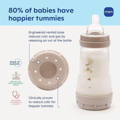 4.5oz Easy Start Anti-Colic Wide Neck Vented Baby Bottle, Extra Slow Flow Breastfeeding-Like Silicone Nipple, Reduces Colic, Gas & Reflux, Easy to Clean, BPA Free, 0+ Months, Made in Europe