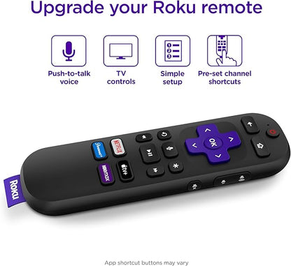 Roku Voice Remote  Replacement TV Remote Control with Voice Control, Simple Setup,  Pre-Set App Shortcuts - Compatible with Roku TV, Players,  Audio Devices