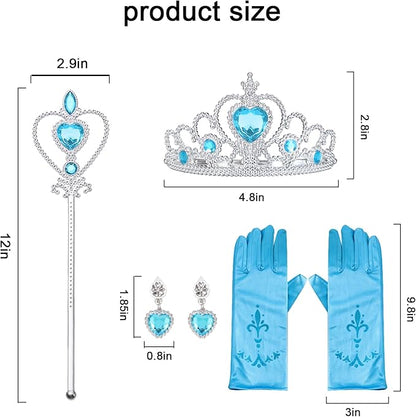 4Pcs Princess Dress Up Accessories, Elsa Dress Up Party Accessories Set for Princess Costume Elsa Crown Wand for Girls