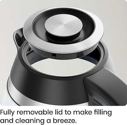 Chefman Electric Kettle, 1.8L 1500W, Hot Water Boiler, Removable Lid for Easy Cleaning, Auto Shut Off, Boil-Dry Protection, Stainless Steel Filter, BPA Free, Borosilicate Glass Electric Tea Kettle