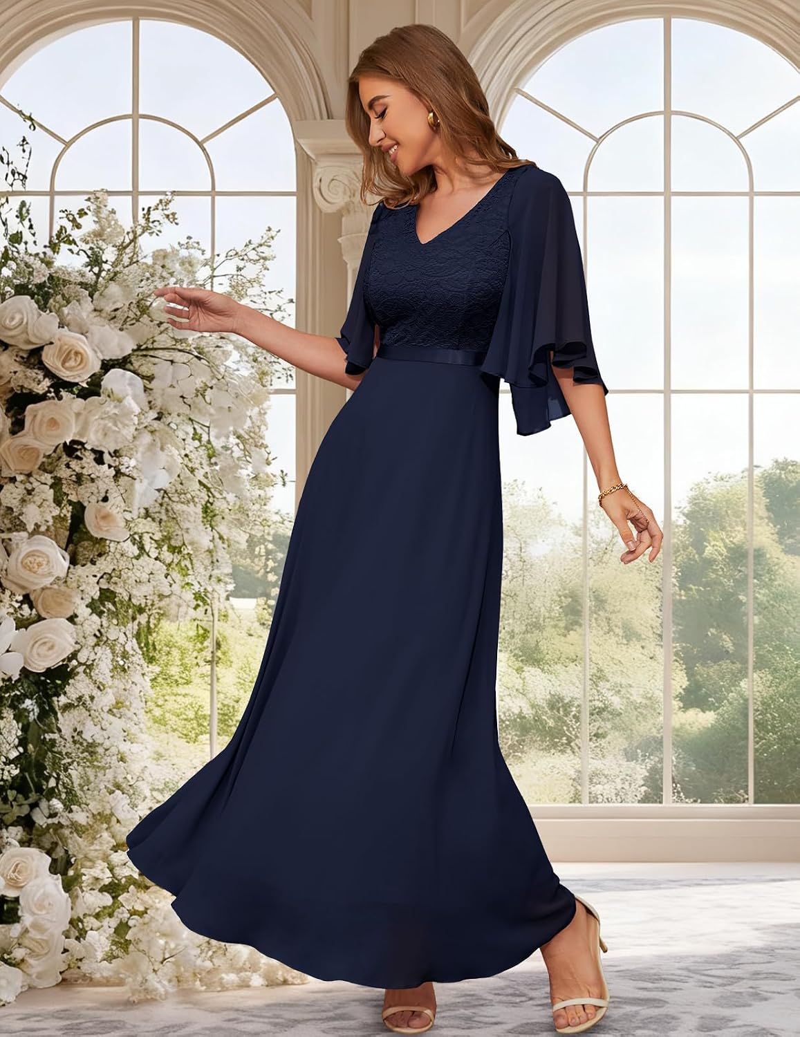 DRESSTELLS Formal Wedding Guest Dresses, 2026 Spring Bridesmaid Party Cocktail Evening Long Prom Lace Dress.