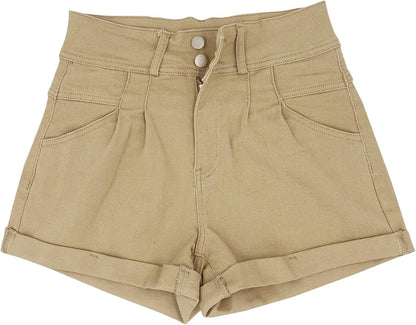 Womens Relaxed Fit Casual High Waist Pocketed Denim Shorts