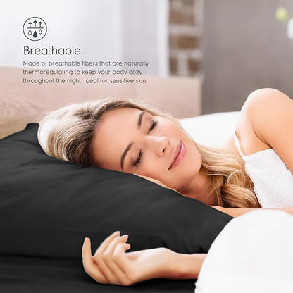 Tafts Full Sheets Set, Pure 100% Viscose derived from Bamboo Bed Sheets Set, Luxuriously Soft, Silky, Cooling Sheets, Double Stitched, Lifetime Quality Promise (Midnight Black)