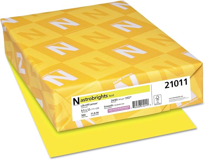 Bright Color Paper, Neenah Astrobrights®, Letter Paper Size, 24 Lb, FSC Certified®, Lift-Off Lemon, Ream Of 500 Sheets