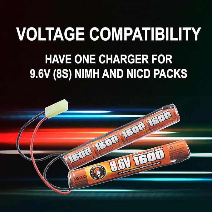 Lancer Tactical Airsoft RC Battery Charger for 9.6V (8S) NiMHNiCd Battery Packs, 12V 400mA AC Plug Charger wStandard Tamiya Connector