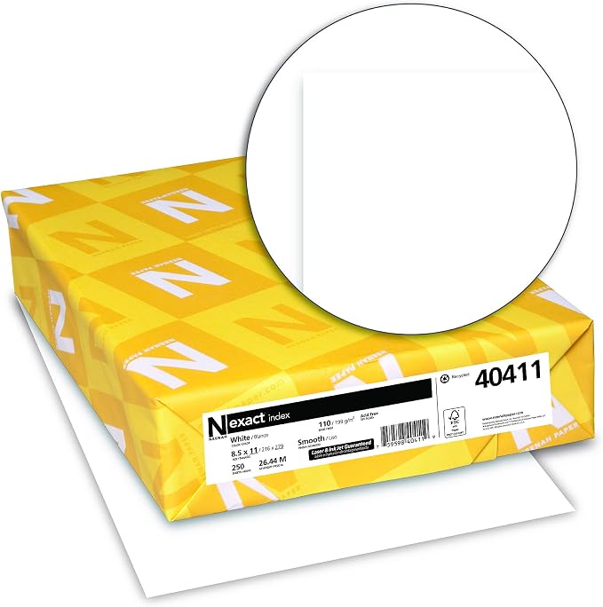 Neenah Paper Exact Index Card Stock, 94 Bright, 110 lb Index Weight, 8.5 x 11, White, 250/Pack (40411)