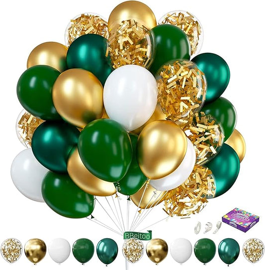 Dark Green and Gold Metallic Balloons 12inch Green Gold White Balloons for Jungle Theme Green and Gold Party Decorations
