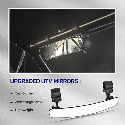 16.5" Ultra View UTV RearView Mirrors with 1.75-2.0" Clamps Compatible with Polaris RZR 800 900 1000 Turbo, Can Am Maverick, Honda Pioneer Talon, Kawasaki SXS UTV Mirror - Fit Until 2024