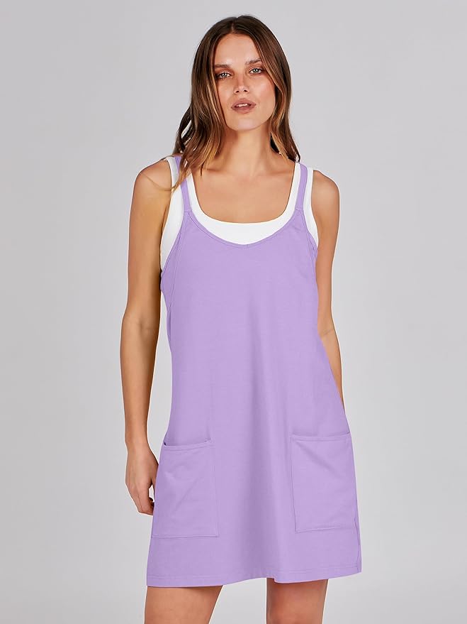 Caracilia Womens Summer Mini Dress 2025 Casual Sleeveless Built in Shapewear Sundress Trendy Short Tennis Athletic Outfits