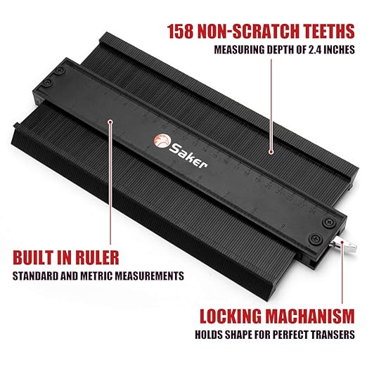 Saker Contour Gauge Profile Tool- Adjustable Lock-Precisely Copy Irregular Shape Duplicator - Must Have Tool for DIY Handyman, Construction (BLACK10INCH)