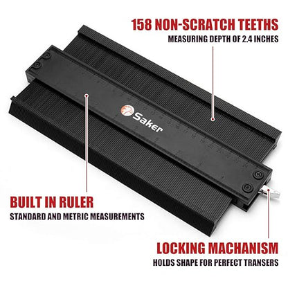 Saker Contour Gauge Profile Tool- Adjustable Lock-Precisely Copy Irregular Shape Duplicator - Must Have Tool for DIY Handyman, Construction (BLACK10INCH)