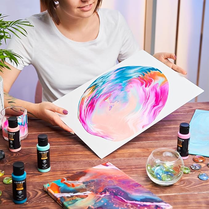 ARTEZA Acrylic Pouring Paint, 8 oz (236 ml), A201 Vermilion Red, High-Flow Acrylic Paint, No Mixing Needed, Paint for Pouring on Canvas, Glass, Paper, Wood, Tile, and Stones