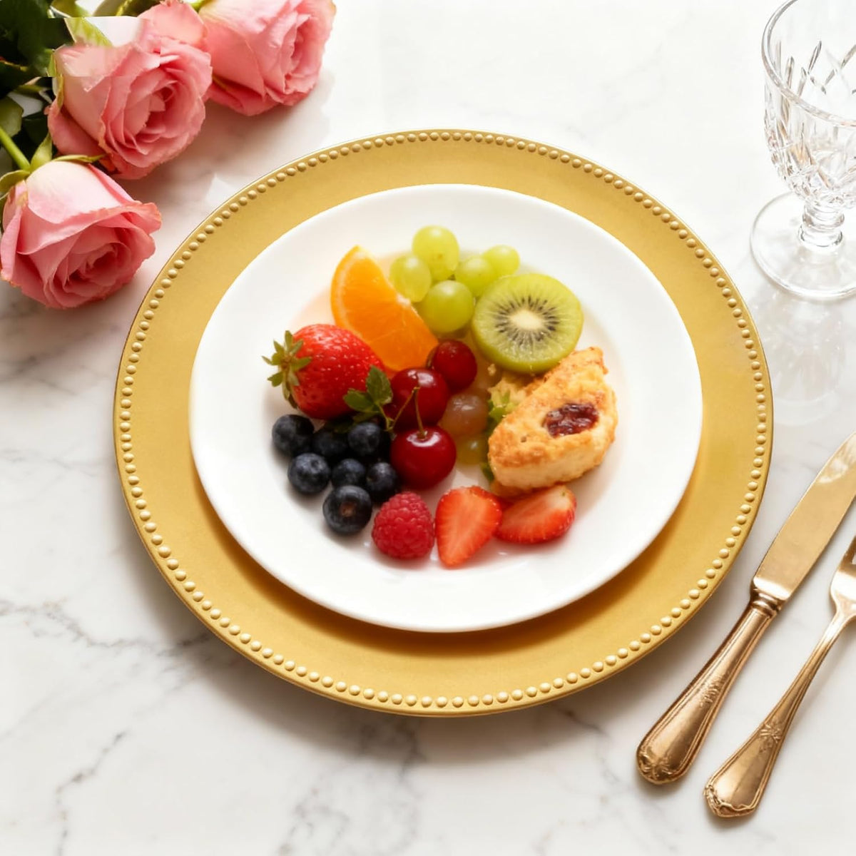 120-Pack Gold Charger Plates 13" – Durable PP Round Disposable/Reusable Dinner Chargers, Bulk Wedding Banquet Catering Table Setting, Holiday Party Placemats