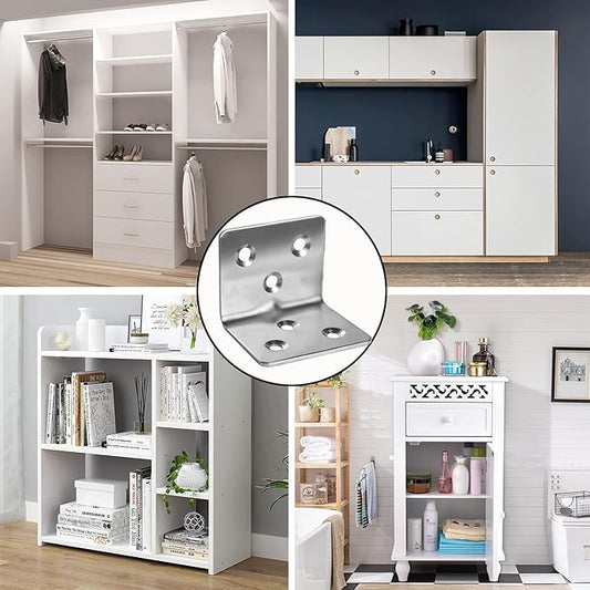 80Pcs Stainless Steel Angle Brackets,1.2 x 1.2 x 1.5 Wide Small Corner Brace for Joining Furniture, Heavy Duty 90 Degree L Shape Corner Bracket, Right Angle Bracket for Wood Cabinets Furniture