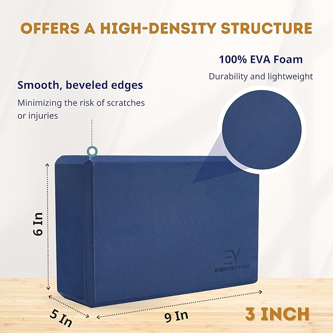 Everyday Yoga Foam Block with Soft Non-Slip Surface for Stability, Balance, and Deepen Stretches - Ideal for Yoga, Pilates, and Meditation Accessories (Sold Singular)