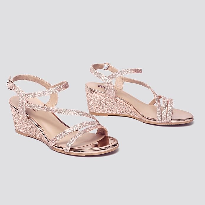 IDIFU Women's Wedge Heel Sandal Dress Low Strappy 2 Inch Open Toe Wedding Bridal Shoes for Woman Ladies Evening Formal