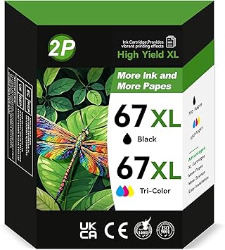 67XL Ink Cartridge Compatible for HP 67XL Ink Cartridges Black Color Combo Pack Compatible for HP Ink 67 Fit for DeskJet 2700e 2855e 2755e 2700 4155e 2734e 4100e Envy 6055e 6000 6455e Printer